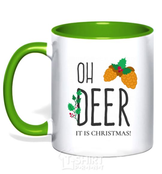 Чашка с цветной ручкой Oh deer шишки Зеленый фото