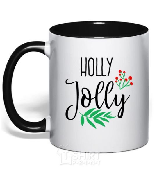 Mug with a colored handle Holly Jolly black фото