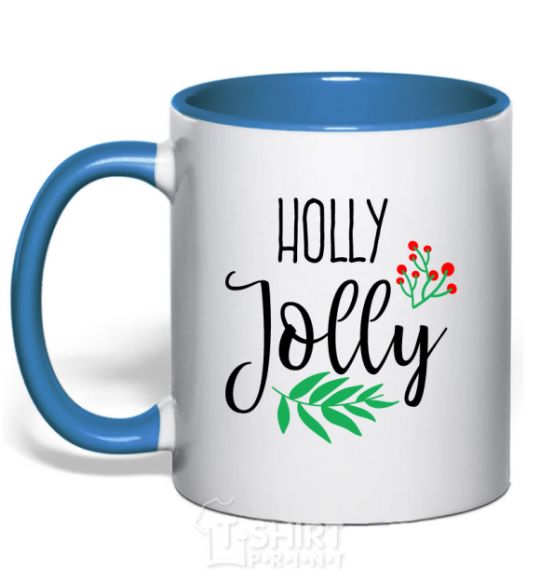 Mug with a colored handle Holly Jolly royal-blue фото
