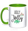 Mug with a colored handle Holly Jolly kelly-green фото