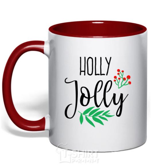 Mug with a colored handle Holly Jolly red фото