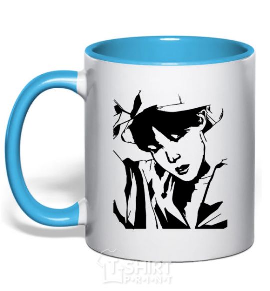 Mug with a colored handle Hoseok sky-blue фото