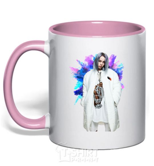 Чашка с цветной ручкой Billie Eilish splash Нежно розовый фото