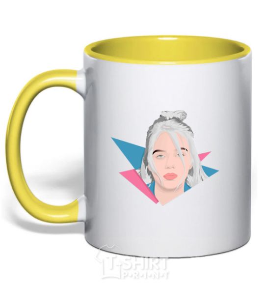 Mug with a colored handle Billie Eilish art bright yellow фото