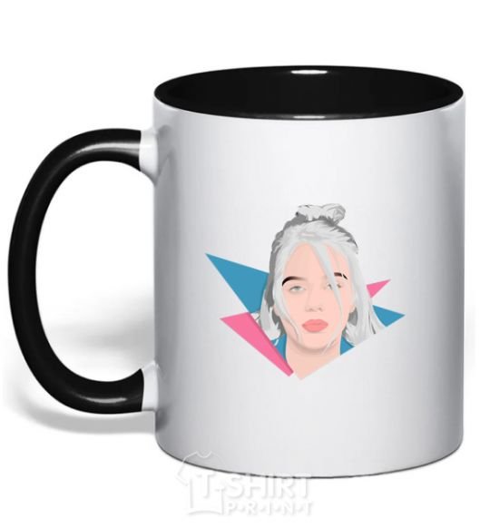 Mug with a colored handle Billie Eilish art bright black фото