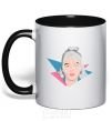 Mug with a colored handle Billie Eilish art bright black фото