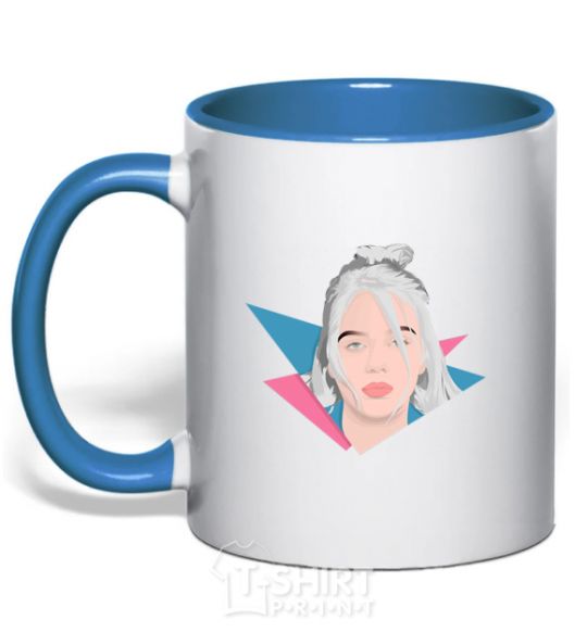 Mug with a colored handle Billie Eilish art bright royal-blue фото