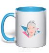 Mug with a colored handle Billie Eilish art bright sky-blue фото