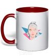 Mug with a colored handle Billie Eilish art bright red фото