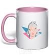 Mug with a colored handle Billie Eilish art bright light-pink фото