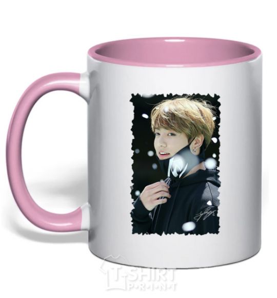 Mug with a colored handle Jongkook signature light-pink фото