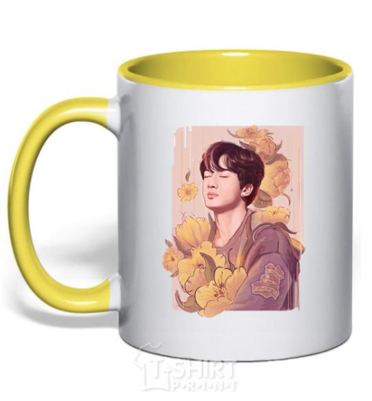 Mug with a colored handle Seokjin yellow фото