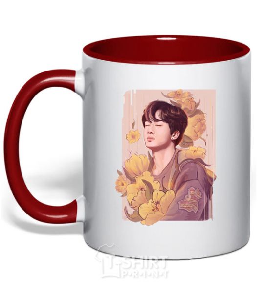 Mug with a colored handle Seokjin red фото