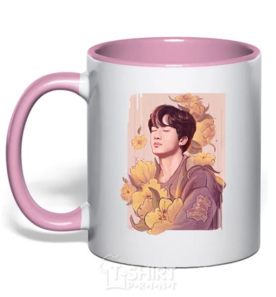 Mug with a colored handle Seokjin light-pink фото