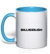 Mug with a colored handle Billieeilish text sky-blue фото