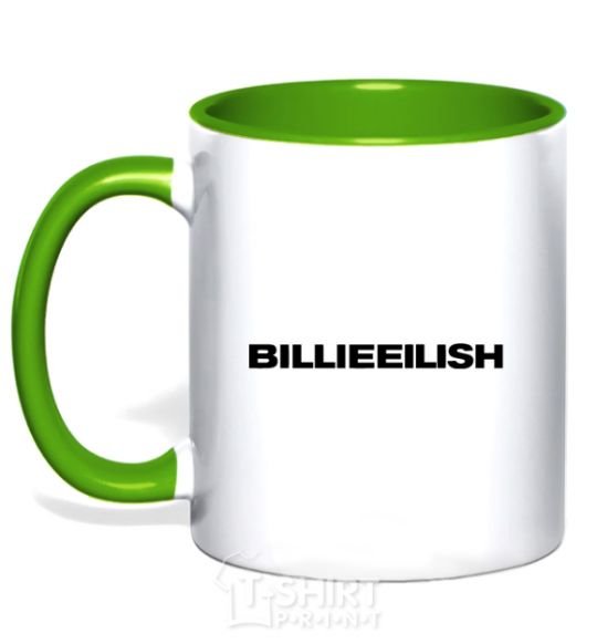 Mug with a colored handle Billieeilish text kelly-green фото