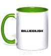 Mug with a colored handle Billieeilish text kelly-green фото