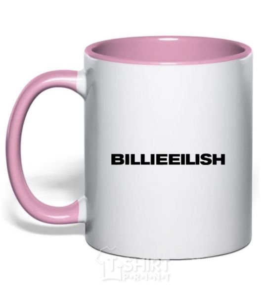 Mug with a colored handle Billieeilish text light-pink фото