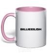 Mug with a colored handle Billieeilish text light-pink фото