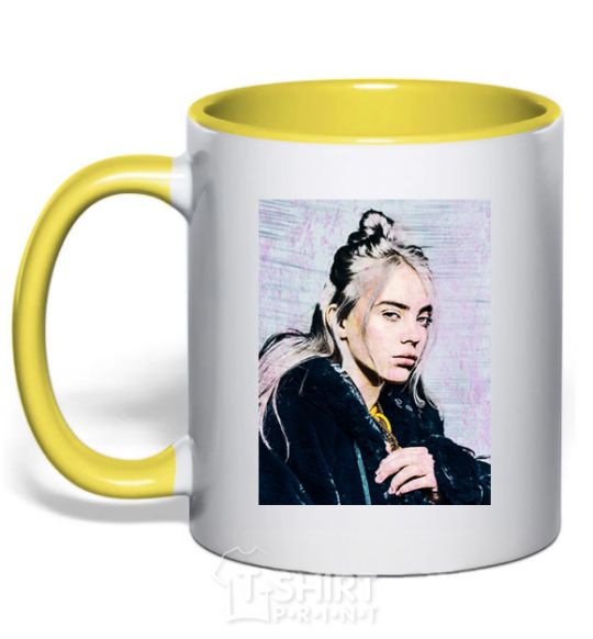 Mug with a colored handle Billie Eilish photo yellow фото