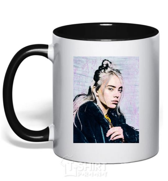 Mug with a colored handle Billie Eilish photo black фото