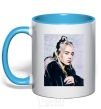 Mug with a colored handle Billie Eilish photo sky-blue фото