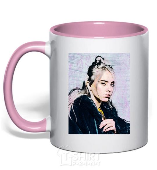 Mug with a colored handle Billie Eilish photo light-pink фото