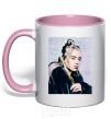 Mug with a colored handle Billie Eilish photo light-pink фото