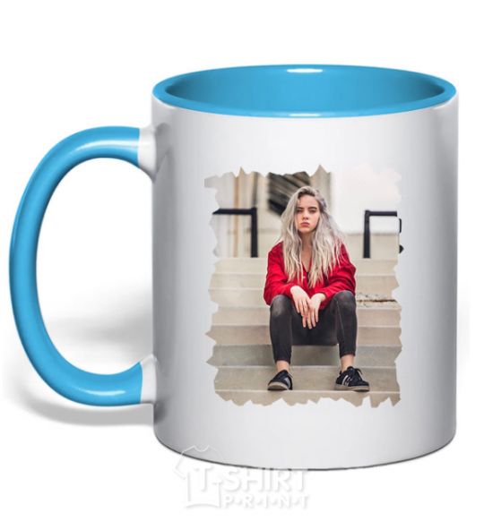 Mug with a colored handle Billie sky-blue фото