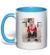 Mug with a colored handle Billie sky-blue фото