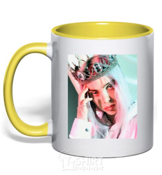 Mug with a colored handle Billie Eilish in crown yellow фото