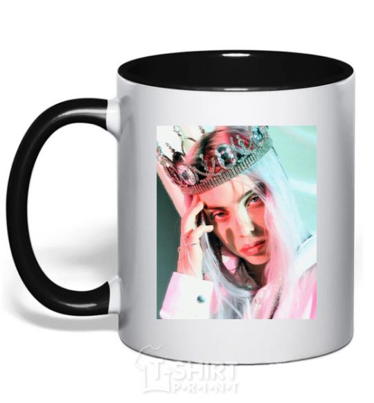 Mug with a colored handle Billie Eilish in crown black фото