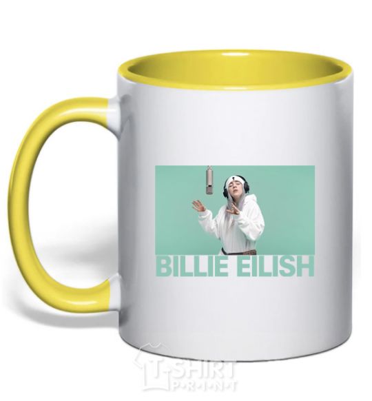 Mug with a colored handle Billie Eilish blue yellow фото