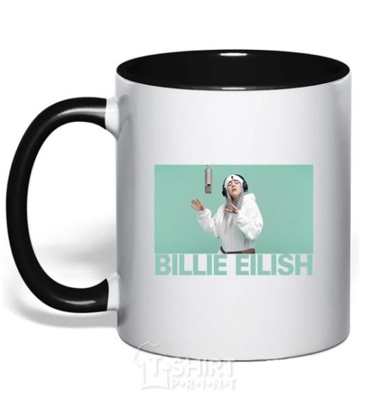 Mug with a colored handle Billie Eilish blue black фото