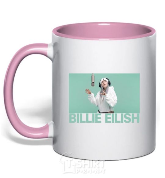 Mug with a colored handle Billie Eilish blue light-pink фото