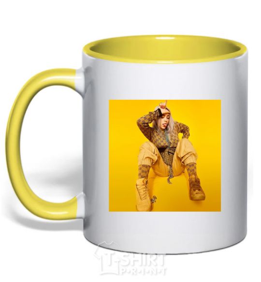 Mug with a colored handle Billie Eilish yellow yellow фото