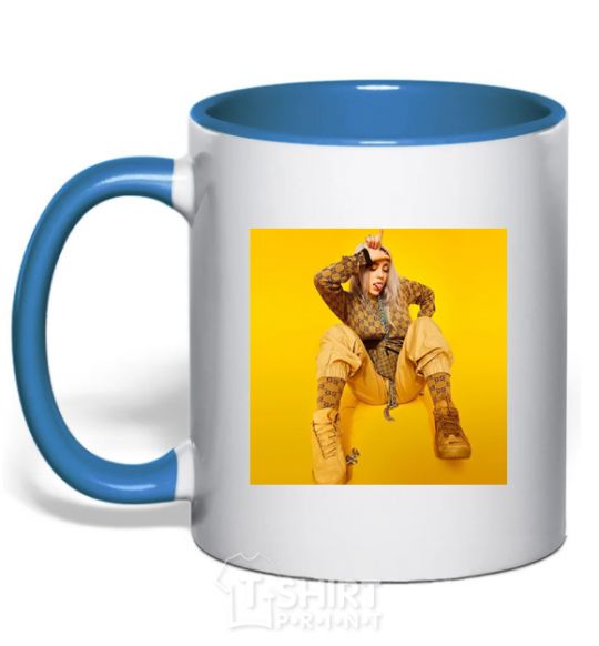 Mug with a colored handle Billie Eilish yellow royal-blue фото