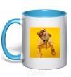 Mug with a colored handle Billie Eilish yellow sky-blue фото