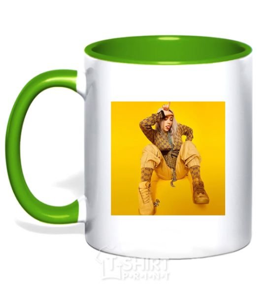 Mug with a colored handle Billie Eilish yellow kelly-green фото