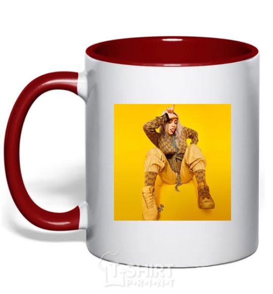 Mug with a colored handle Billie Eilish yellow red фото