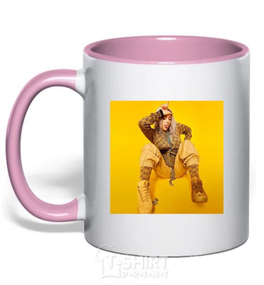 Mug with a colored handle Billie Eilish yellow light-pink фото