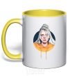 Mug with a colored handle Billie Eilish in a circle yellow фото