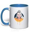 Mug with a colored handle Billie Eilish in a circle royal-blue фото