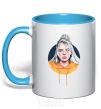 Mug with a colored handle Billie Eilish in a circle sky-blue фото