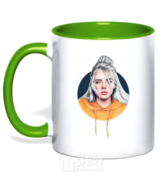 Mug with a colored handle Billie Eilish in a circle kelly-green фото