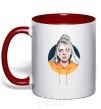 Mug with a colored handle Billie Eilish in a circle red фото