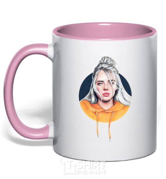 Mug with a colored handle Billie Eilish in a circle light-pink фото