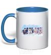 Mug with a colored handle BTS in the clouds royal-blue фото