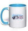 Mug with a colored handle BTS in the clouds sky-blue фото