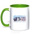 Mug with a colored handle BTS in the clouds kelly-green фото